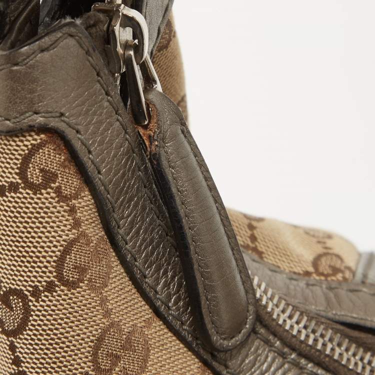 مملوكة مسبقًا Gucci Beige/Metallic GG Canvas Techno Horsebit Hobo Bag