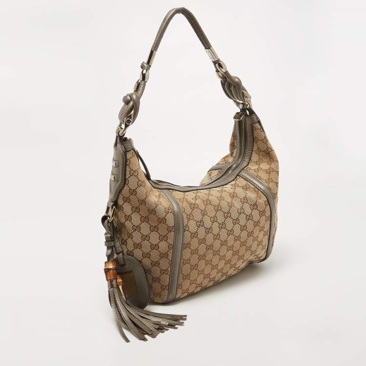 مملوكة مسبقًا Gucci Beige/Metallic GG Canvas Techno Horsebit Hobo Bag