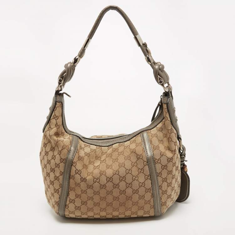 مملوكة مسبقًا Gucci Beige/Metallic GG Canvas Techno Horsebit Hobo Bag
