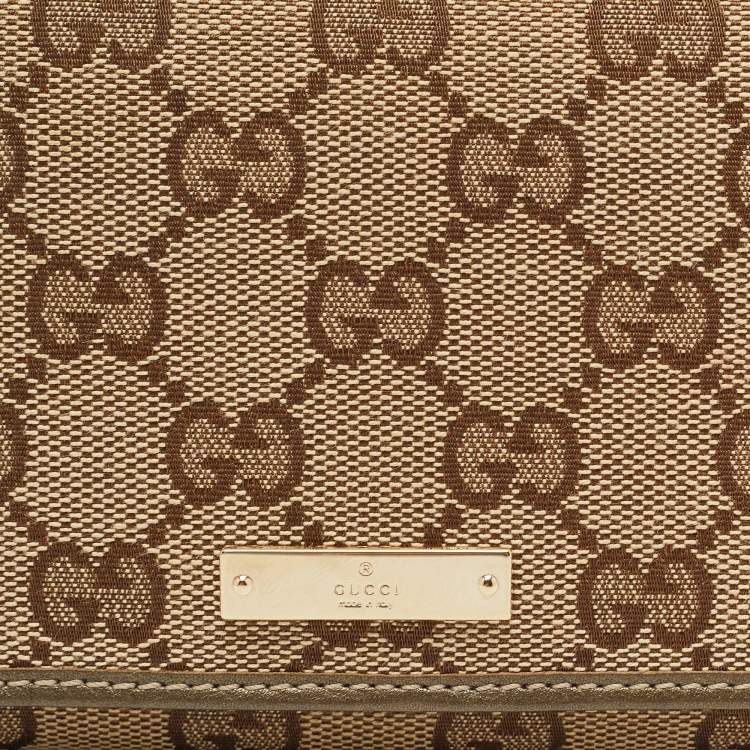 Pre Owned Gucci Beige GG Canvas and Leather Logo Flap Wallet