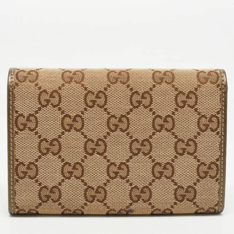 Pre Owned Gucci Beige GG Canvas and Leather Logo Flap Wallet