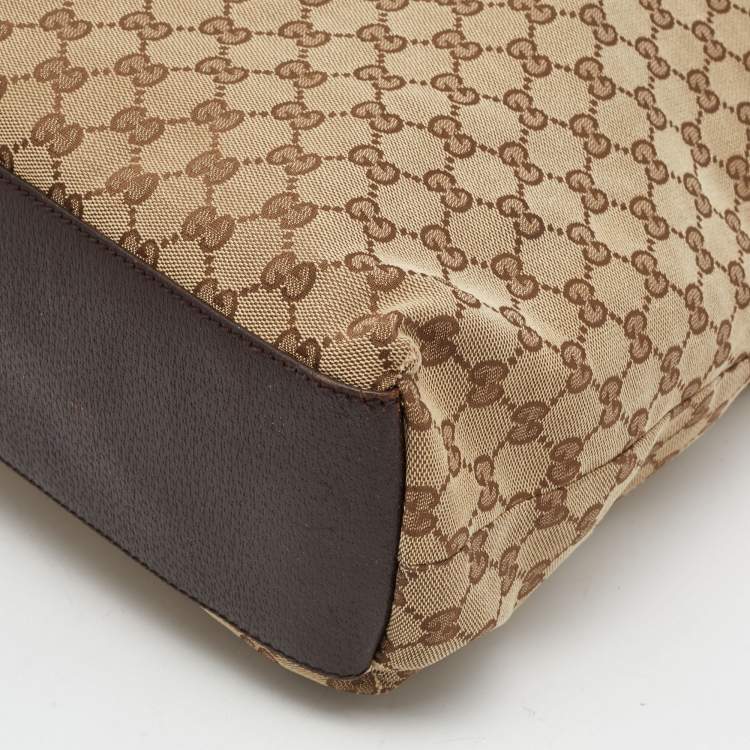 Pre Owned Gucci Beige/Brown GG Canvas Web Handle Vertical Tote