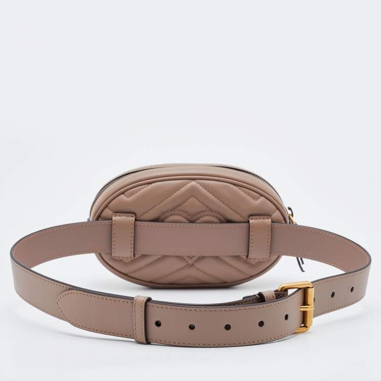 Pre Owned Gucci Beige Matelassé Leather GG Marmont Belt Bag