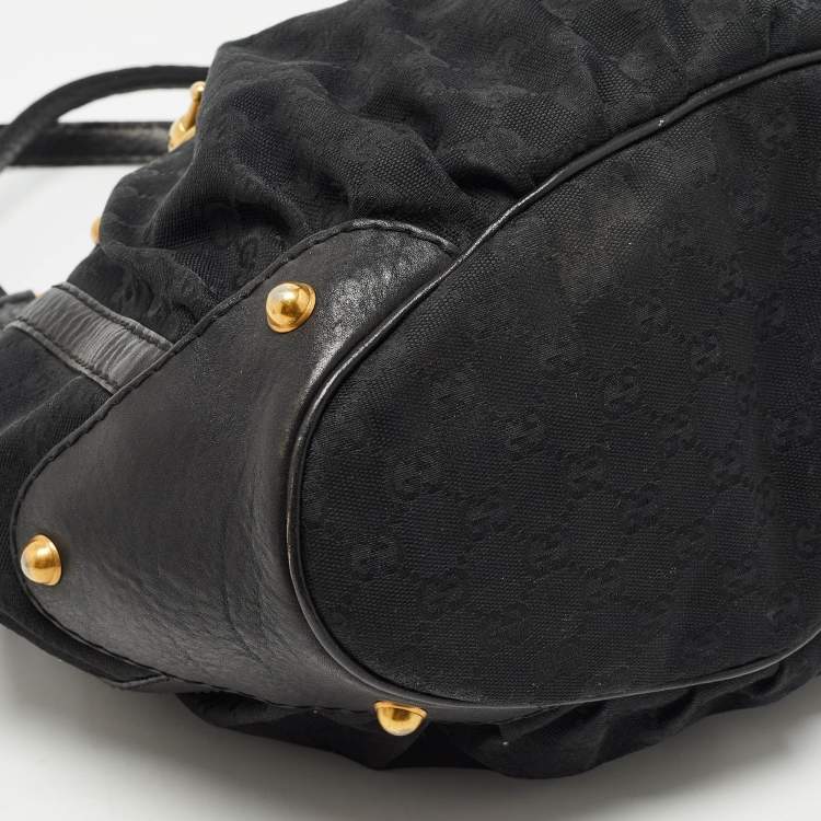Pre Owned Gucci Black GG Canvas and Leather Jockey Tote