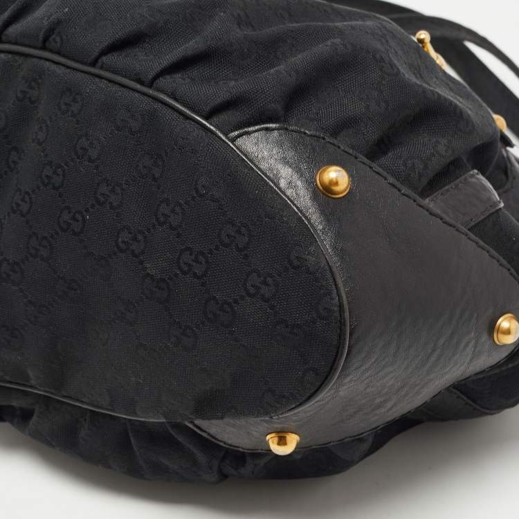 Pre Owned Gucci Black GG Canvas and Leather Jockey Tote