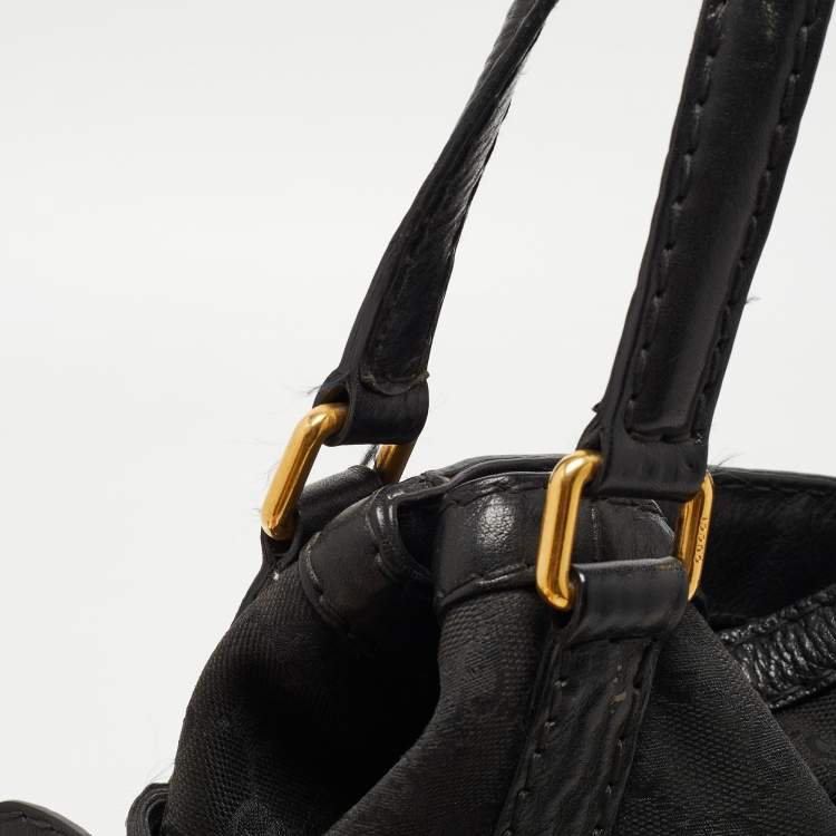 Pre Owned Gucci Black GG Canvas and Leather Jockey Tote
