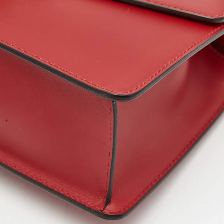 Pre Owned Gucci Red Leather Small Web Sylvie Shoulder Bag