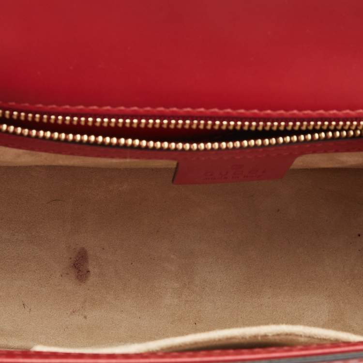 Pre Owned Gucci Red Leather Small Web Sylvie Shoulder Bag