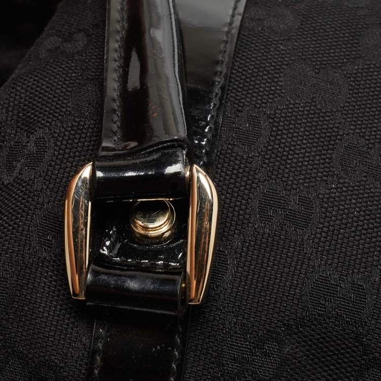 Pre Owned Gucci Black GG Canvas and Patent Leather Small Abbey Boston Bag