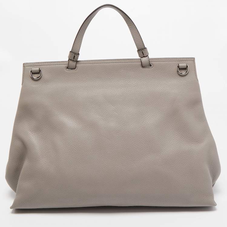 Pre Owned Gucci Grey Leather Large Bamboo Daily Top Handle Bag