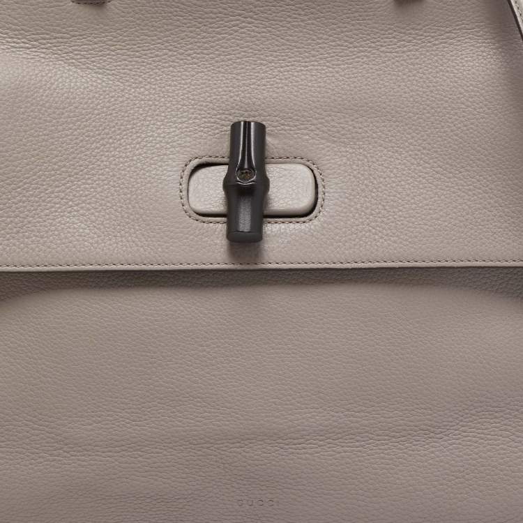 Pre Owned Gucci Grey Leather Large Bamboo Daily Top Handle Bag