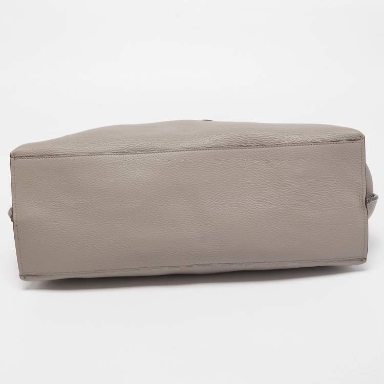 Pre Owned Gucci Grey Leather Large Bamboo Daily Top Handle Bag