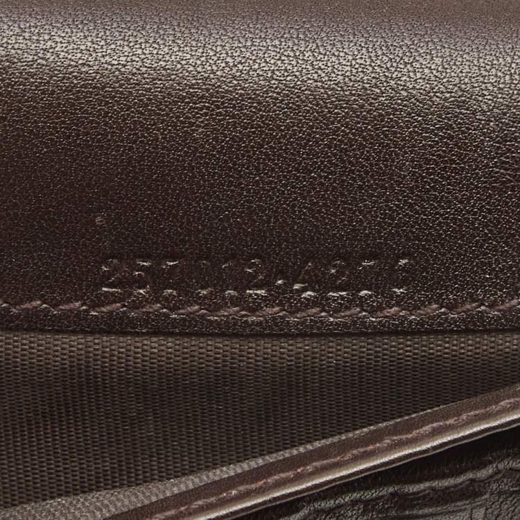 Pre Owned Gucci Dark Brown Guccissima Leather Metal Flap Continental Wallet