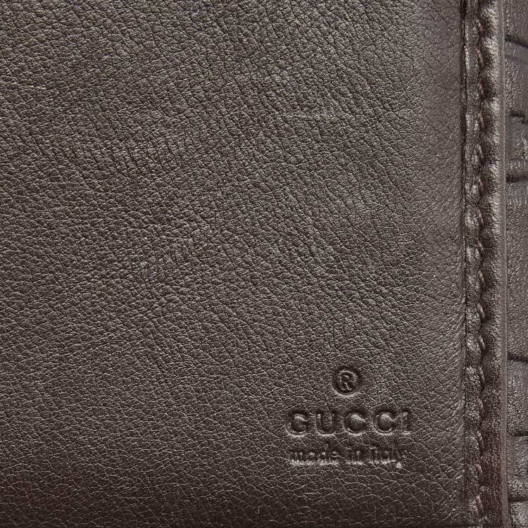 Pre Owned Gucci Dark Brown Guccissima Leather Metal Flap Continental Wallet