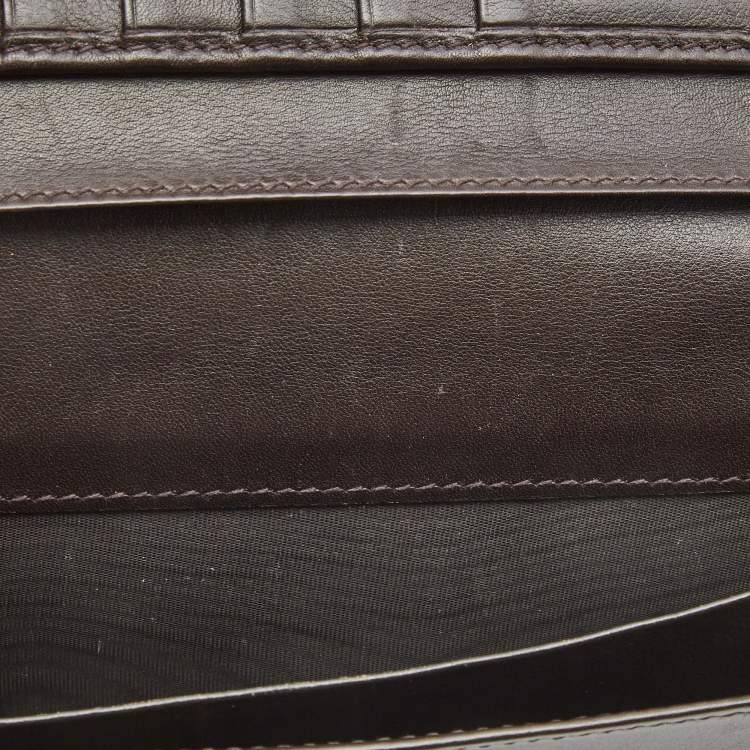 Pre Owned Gucci Dark Brown Guccissima Leather Metal Flap Continental Wallet