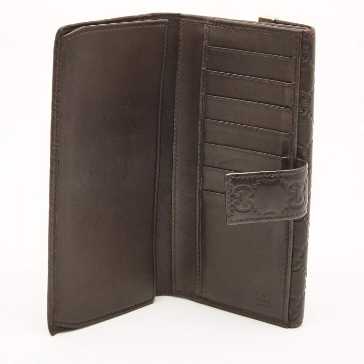 Pre Owned Gucci Dark Brown Guccissima Leather Metal Flap Continental Wallet