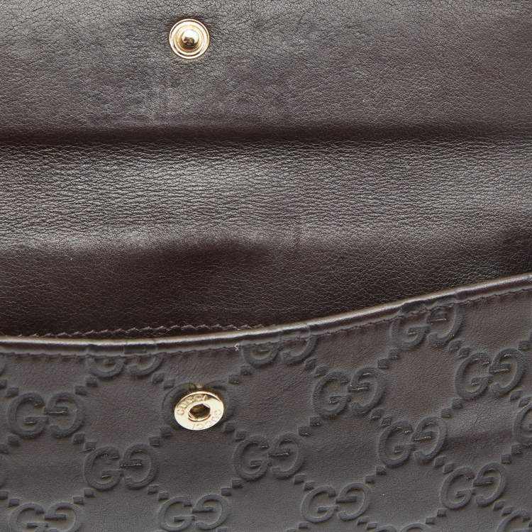 Pre Owned Gucci Dark Brown Guccissima Leather Metal Flap Continental Wallet