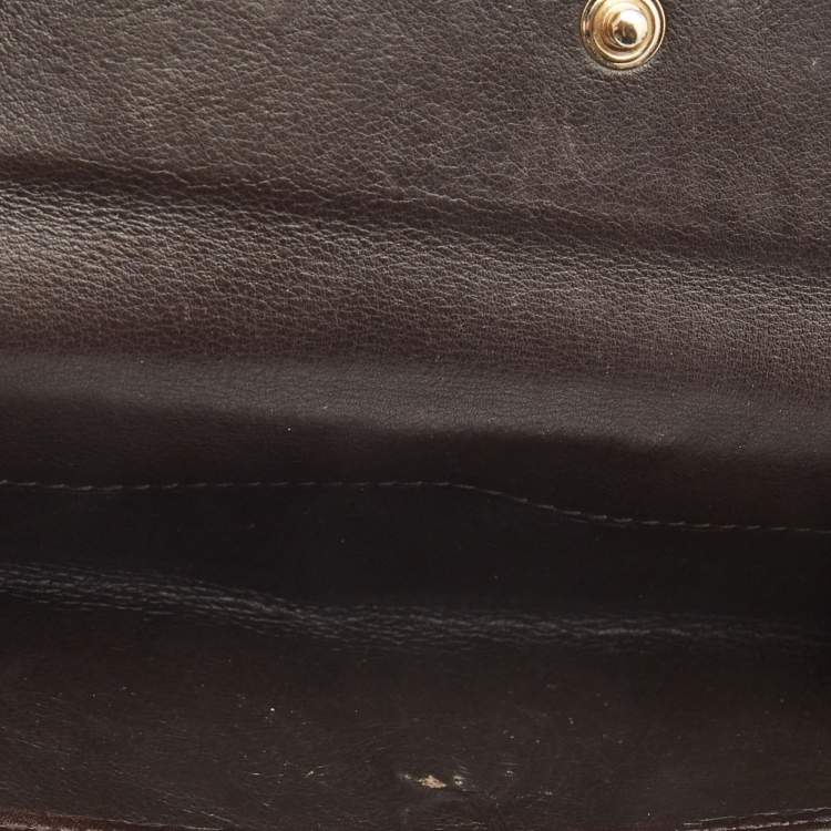 Pre Owned Gucci Dark Brown Guccissima Leather Metal Flap Continental Wallet
