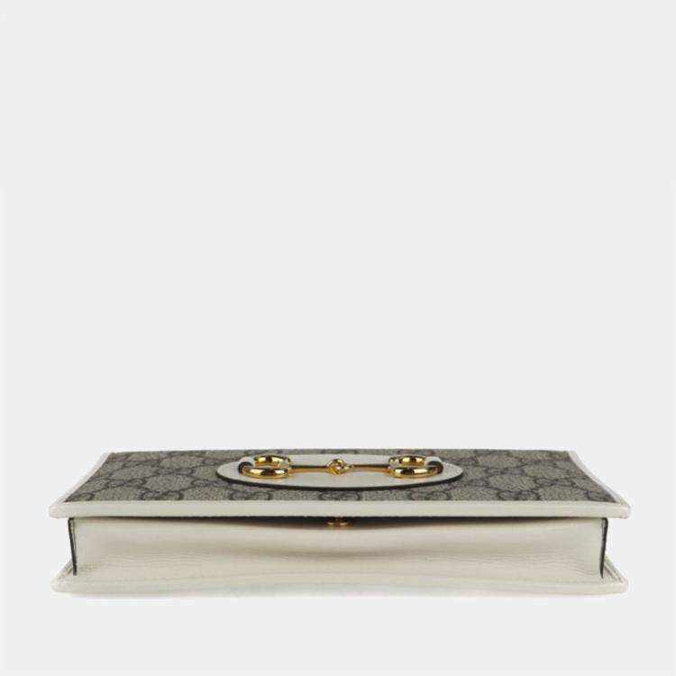 Pre Owned Gucci White/Beige GG Canvas and Leather Horsebit 1955 Wallet on Chain