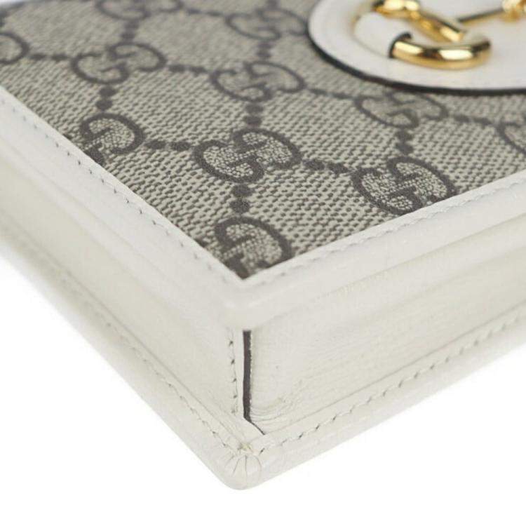 Pre Owned Gucci White/Beige GG Canvas and Leather Horsebit 1955 Wallet on Chain