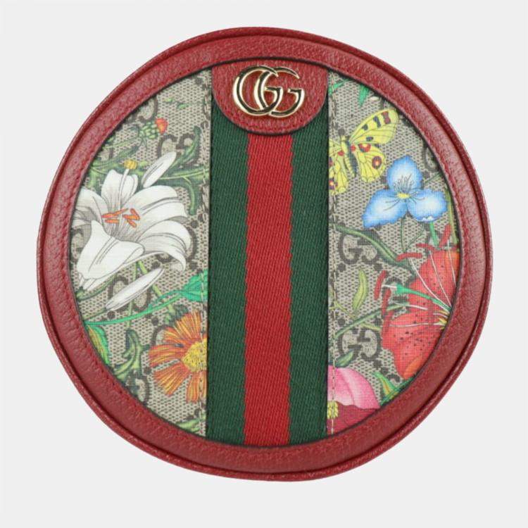 Pre Owned Gucci Red GG Supreme Canvas and Leather Floral Ophidia Backpack