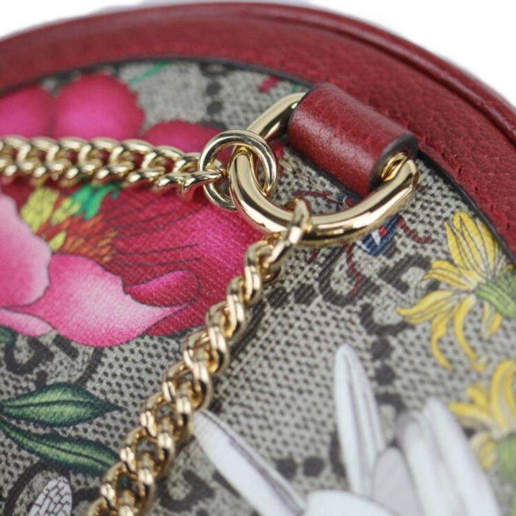 Pre Owned Gucci Red GG Supreme Canvas and Leather Floral Ophidia Backpack