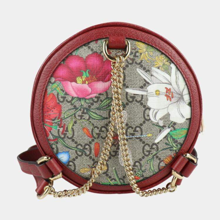 Pre Owned Gucci Red GG Supreme Canvas and Leather Floral Ophidia Backpack
