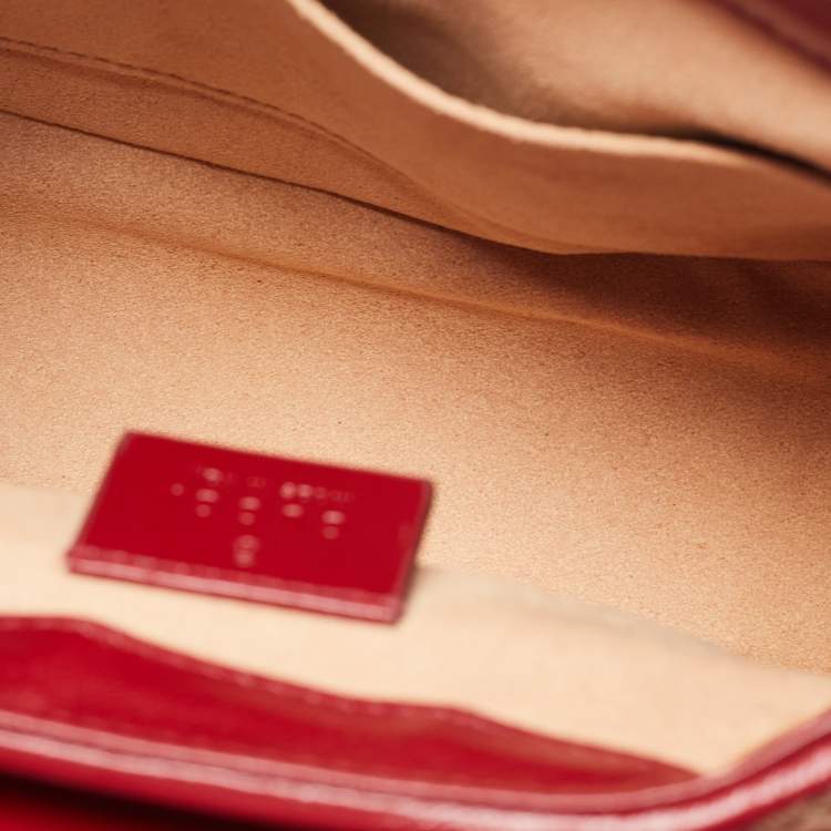 Pre Owned Gucci Red/Beige Diagonal Quilt Canvas and Leather Mini GG Marmont Top Handle Bag