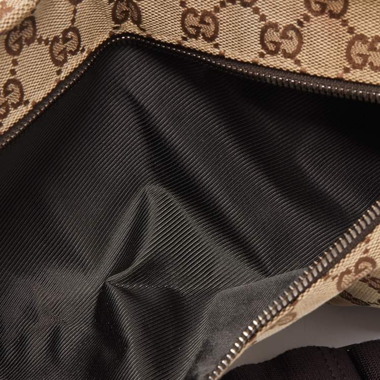 Pre Owned Gucci Beige/Brown GG Canvas and Leather Double Pocket Belt Bag