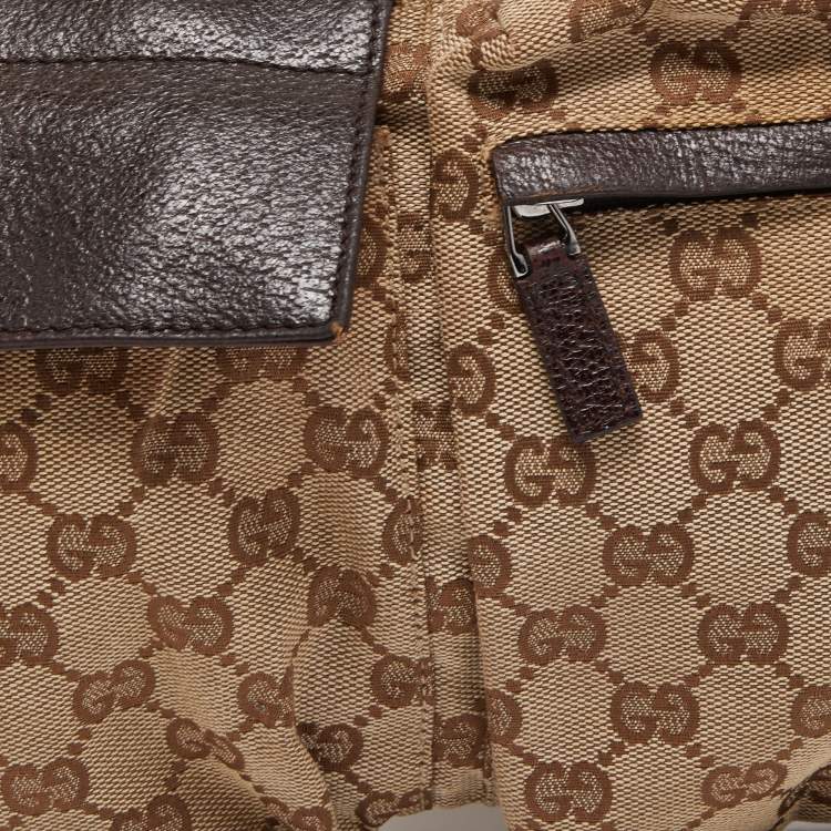 Pre Owned Gucci Beige/Brown GG Canvas and Leather Double Pocket Belt Bag