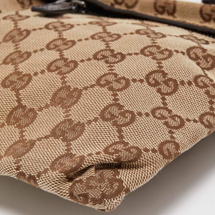 Pre Owned Gucci Beige/Brown GG Canvas and Leather Double Pocket Belt Bag