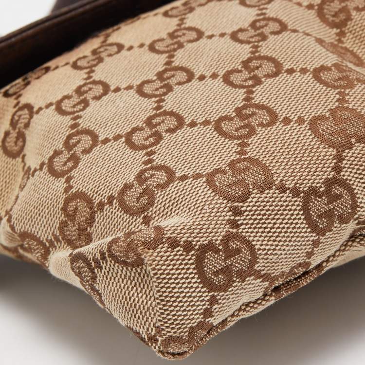 Pre Owned Gucci Beige/Brown GG Canvas and Leather Double Pocket Belt Bag
