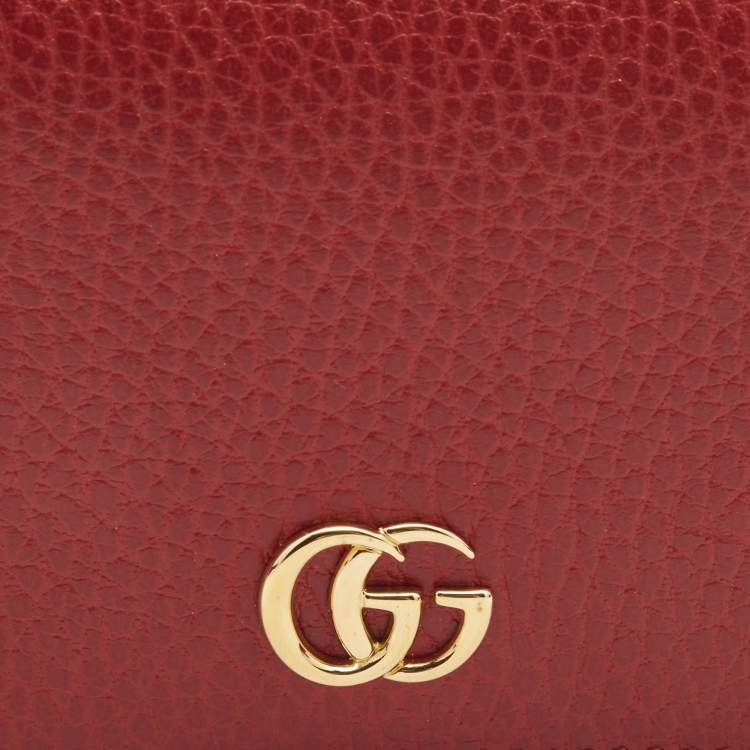 Pre Owned Gucci Red Leather GG Marmont Flap Card Case