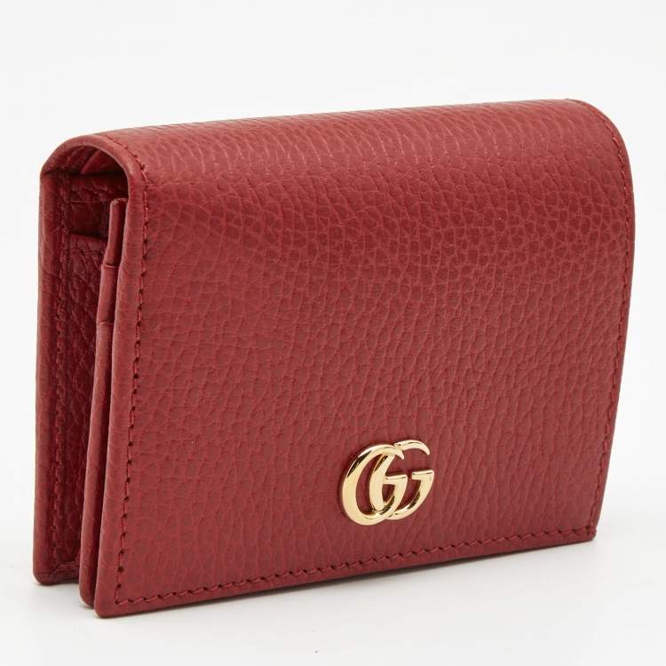 Pre Owned Gucci Red Leather GG Marmont Flap Card Case