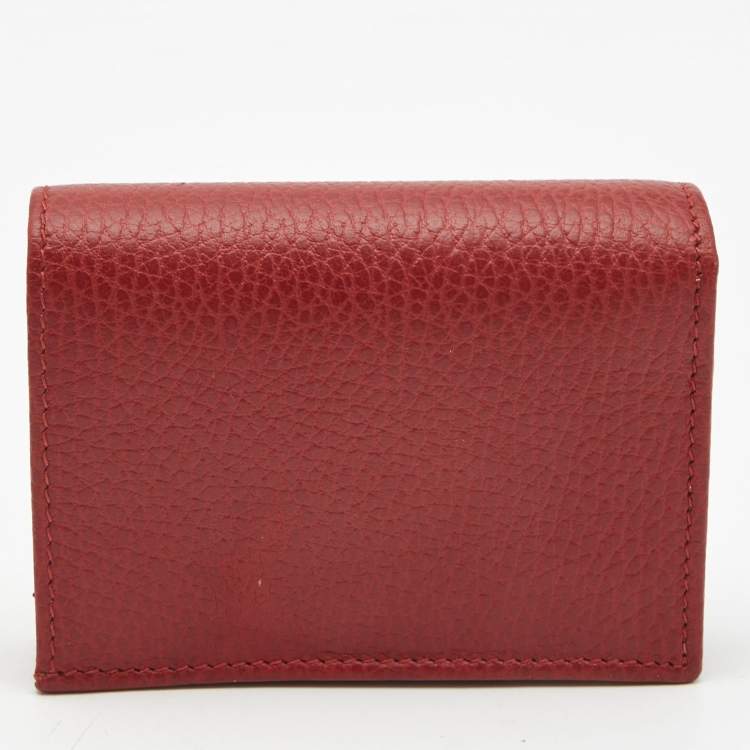Pre Owned Gucci Red Leather GG Marmont Flap Card Case