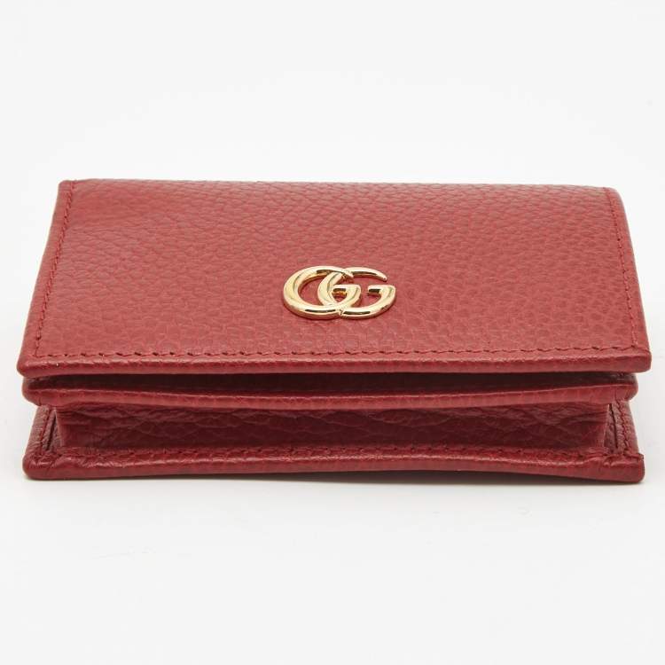 Pre Owned Gucci Red Leather GG Marmont Flap Card Case