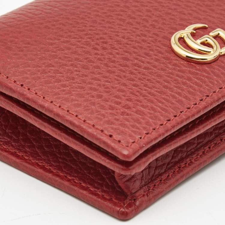 Pre Owned Gucci Red Leather GG Marmont Flap Card Case