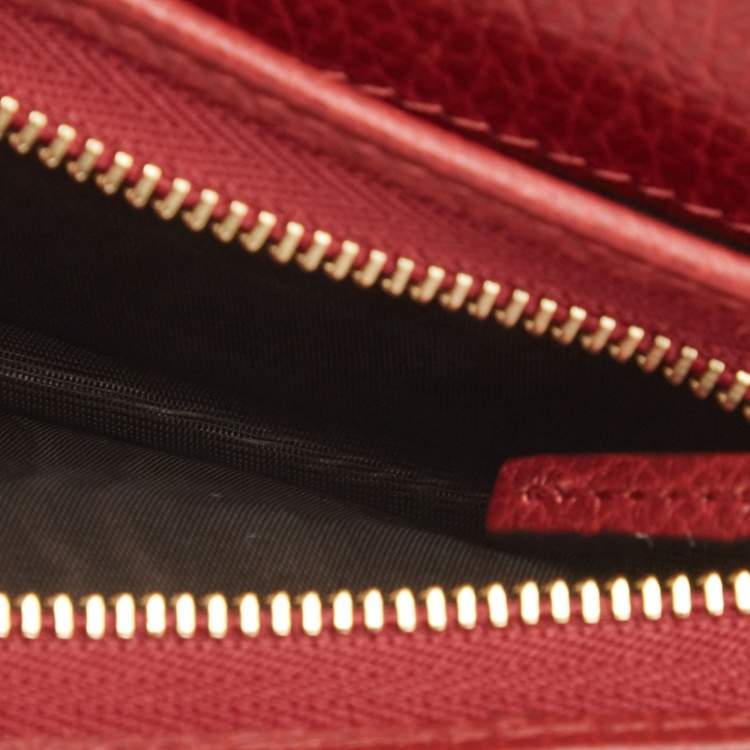 Pre Owned Gucci Red Leather GG Marmont Flap Card Case