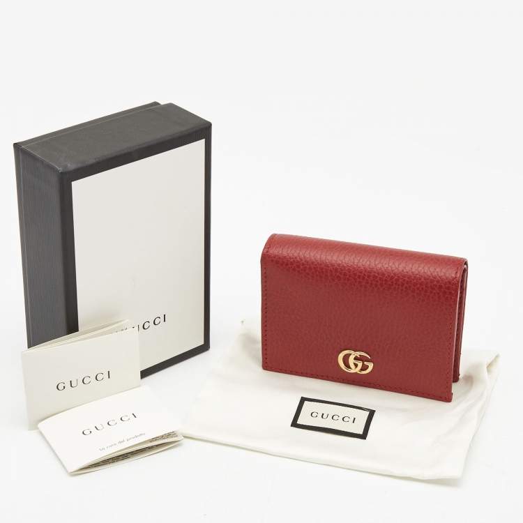 Pre Owned Gucci Red Leather GG Marmont Flap Card Case