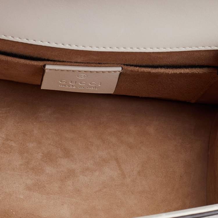 Pre Owned Gucci White Leather Mini Web Sylvie Top Handle Bag
