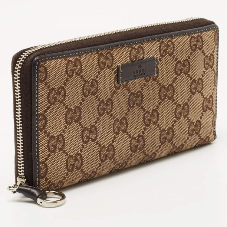 Pre Owned Gucci Beige GG Canvas and Leather Zip Around Continental Wallet