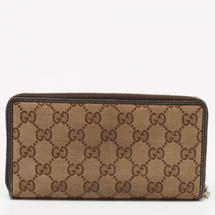 Pre Owned Gucci Beige GG Canvas and Leather Zip Around Continental Wallet