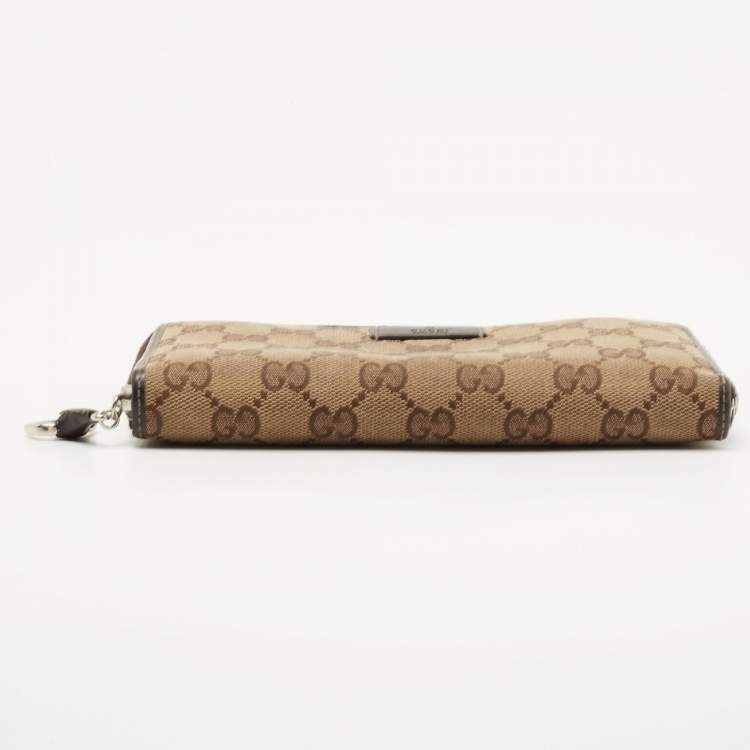 Pre Owned Gucci Beige GG Canvas and Leather Zip Around Continental Wallet