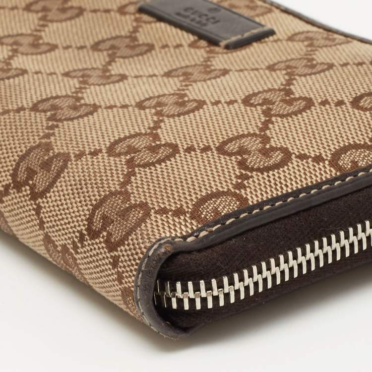 Pre Owned Gucci Beige GG Canvas and Leather Zip Around Continental Wallet