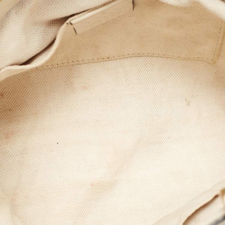 Pre Owned Gucci Off White Leather Mini Bamboo Tote