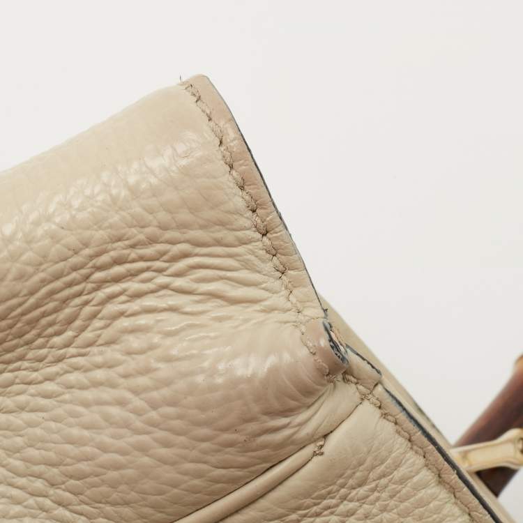 Pre Owned Gucci Off White Leather Mini Bamboo Tote