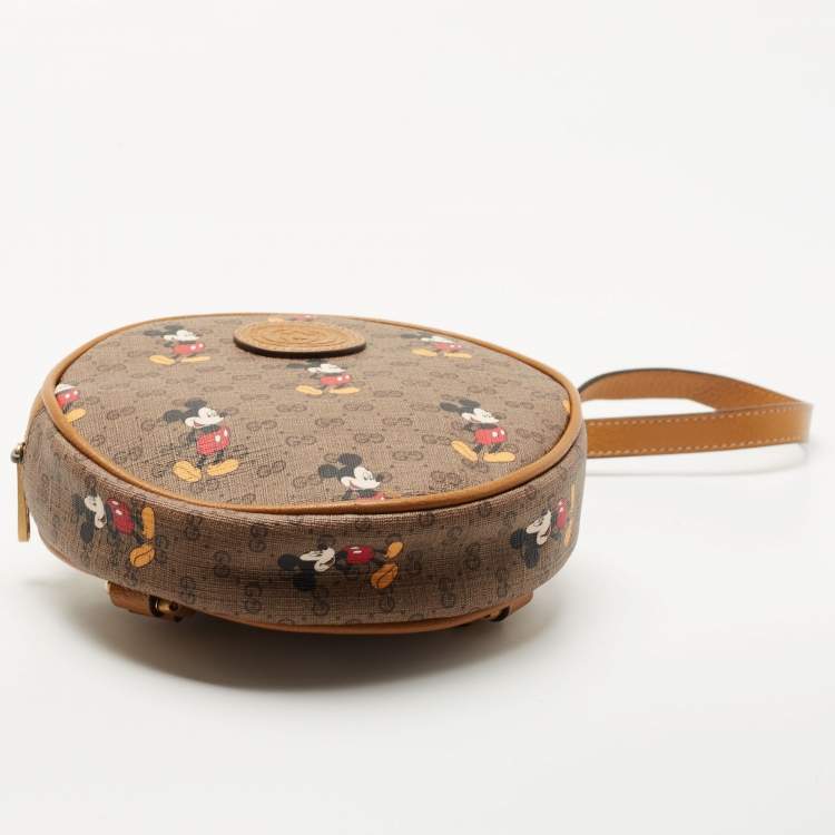 Pre Owned Gucci x Disney Brown GG Supreme Canvas and Leather Mickey Mouse Round Backpack