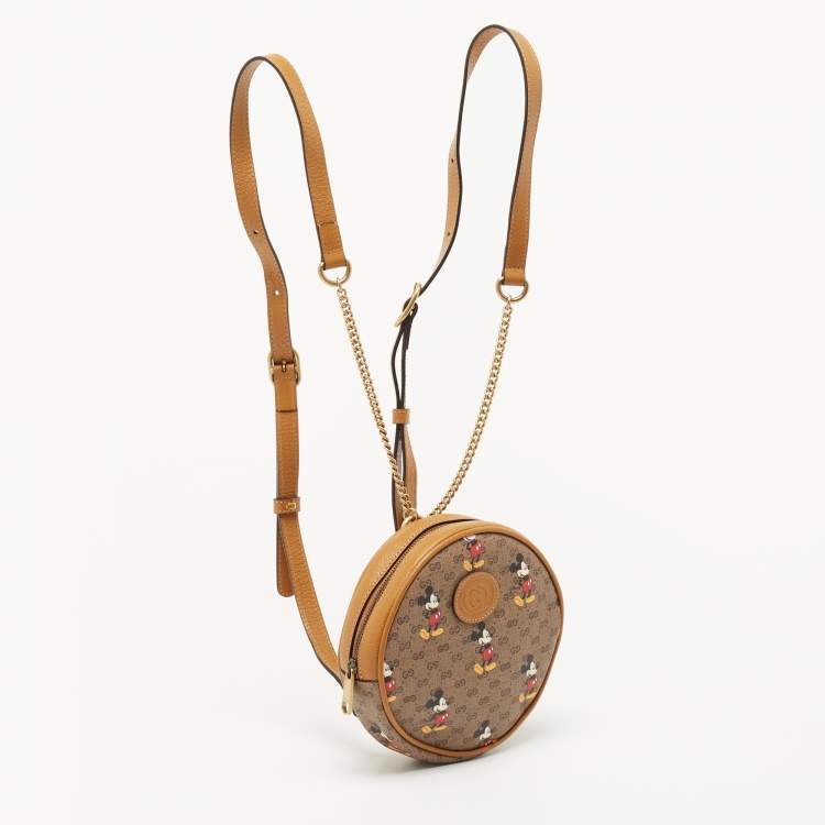 Pre Owned Gucci x Disney Brown GG Supreme Canvas and Leather Mickey Mouse Round Backpack