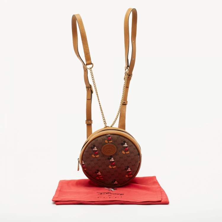 Pre Owned Gucci x Disney Brown GG Supreme Canvas and Leather Mickey Mouse Round Backpack