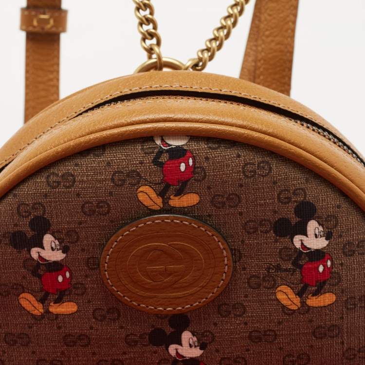 Pre Owned Gucci x Disney Brown GG Supreme Canvas and Leather Mickey Mouse Round Backpack